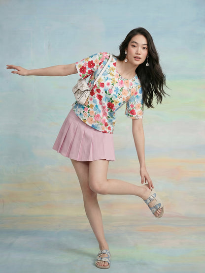 Janasya White Straight Crepe Top - Dista