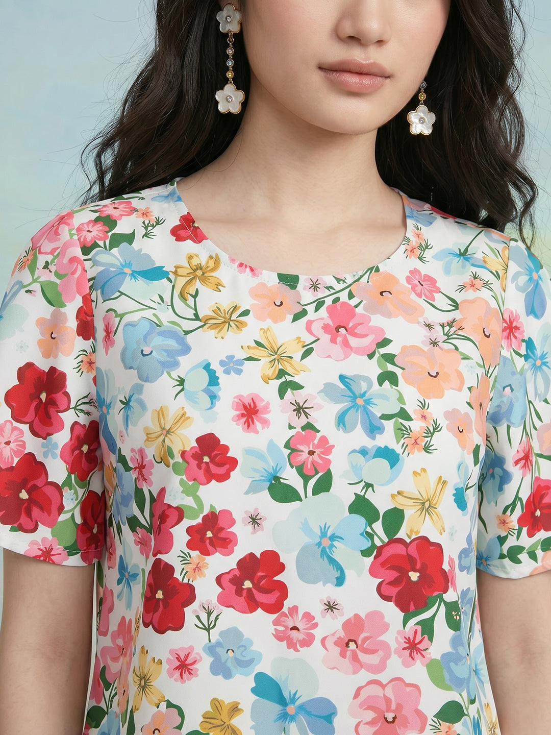Janasya White Straight Crepe Top - Dista
