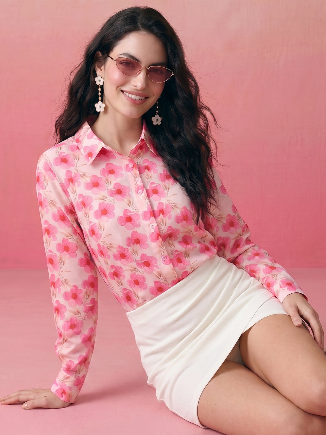 Janasya Baby Pink Shirt Crepe Top - Dista