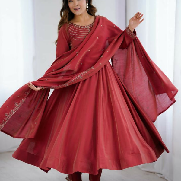 Lehenga Mart Designer Anarkali Suit With Kurta, Pant, Dupatta For Women-Maroon - Distacart
