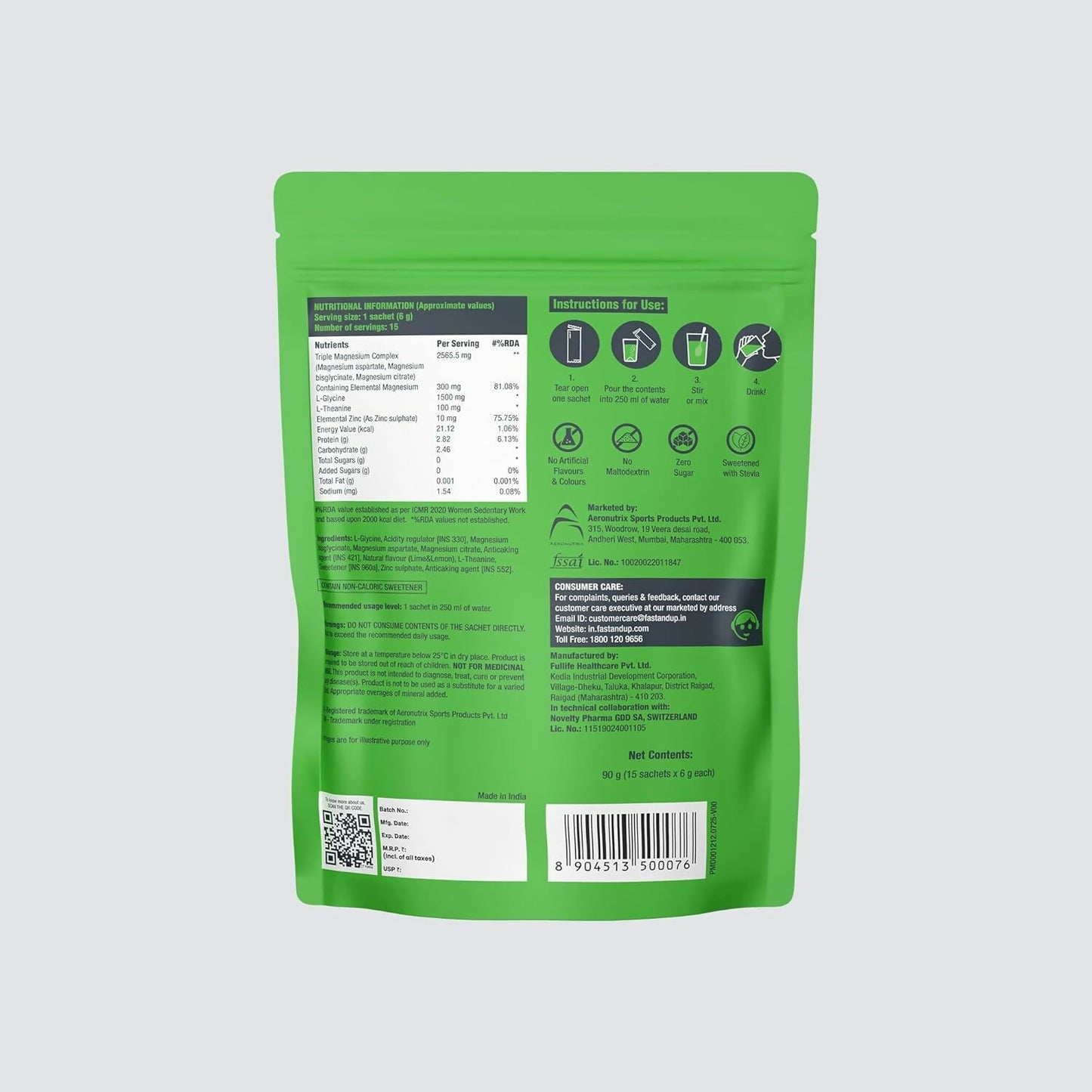 Fast&Up Magnimax - Triple Magnesium Bisglycinate, Citrate, Aspartate - Lime & Lemon Flavour - Distacart