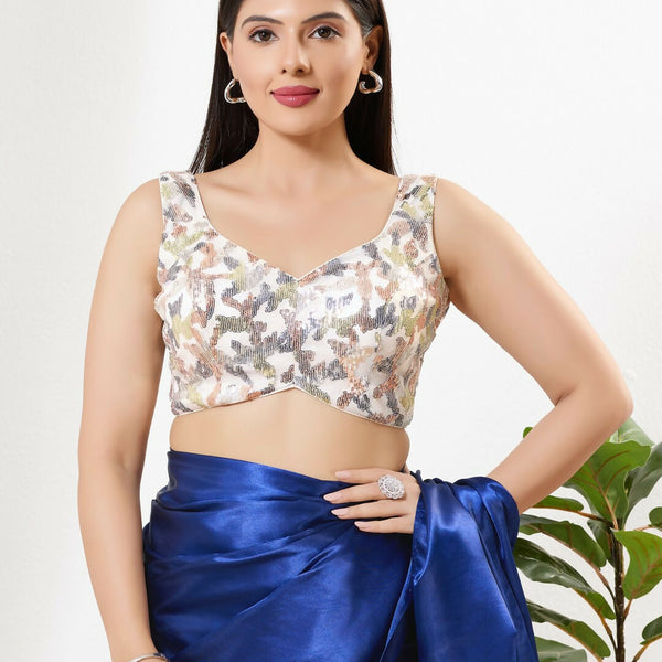 Joban Fashion White Silk Padded Blouse With Sweetheart Neck Sleeveless - Distacart