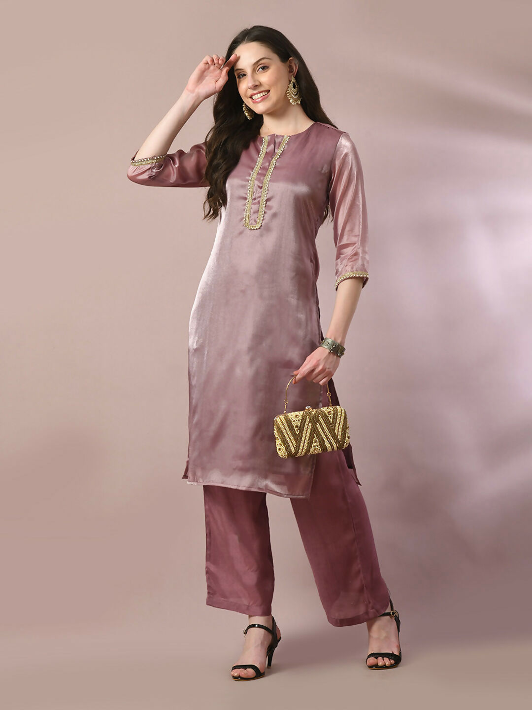 Myshka Women's Brown Solid Straight Party Kurta Set - Distacart
