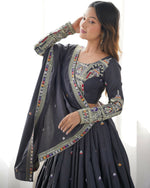 Thumbnail for Joban Fashion Dark Grey Lehenga Crepe silk Coding Dori with Sequence with Rivet Moti