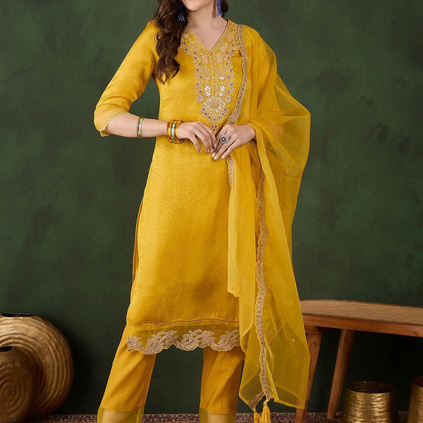 Sangria Embroidered Kurta & Trouser With Dupatta - Distacart