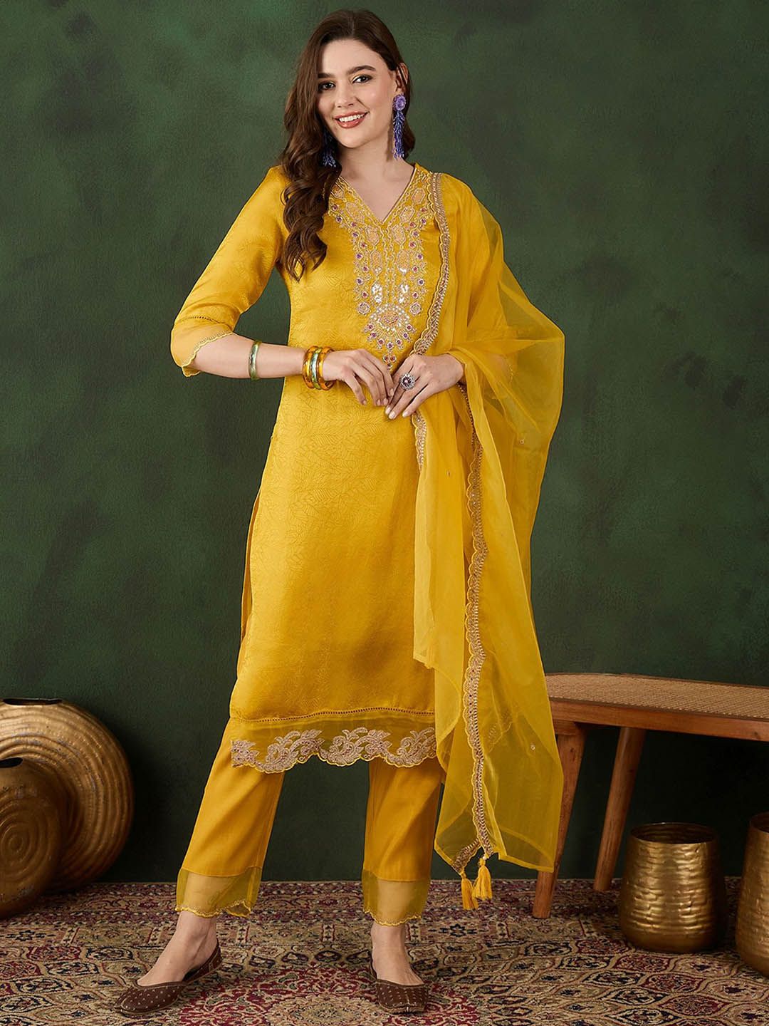 Sangria Embroidered Kurta & Trouser With Dupatta - Distacart
