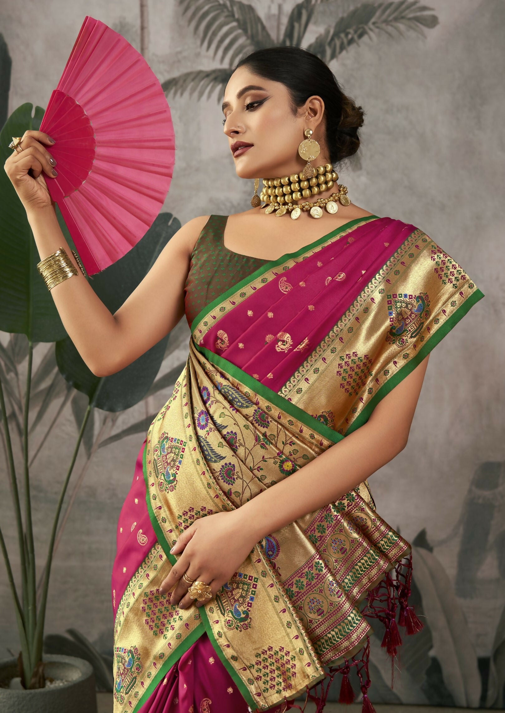 Vishnu Weaves Women's Wine Paithani Silk Saree with Blouse - Distacart