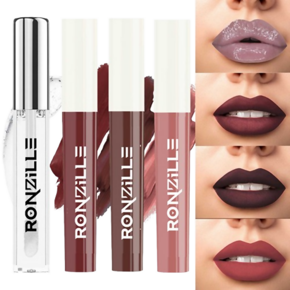 Ronzille Non Transfer Matte Liquid Lipstick Plus Lip Gloss - Nudes And Browns - Dista