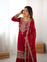 Thumbnail for The52 Women's Beautiful Faux Georgette Fabric Embroidery Work Straight Kurt Sharara and Dupatta Set - Distacart