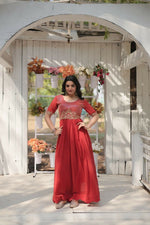Thumbnail for Aastha Fashion Women's Orange Faux Blooming Embroidery Zari Sequins-work Gown - Distacart