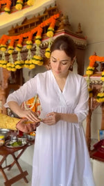 Thumbnail for trueBrowns White Cotton Schiffli Flared Anarkali Kurta Set
