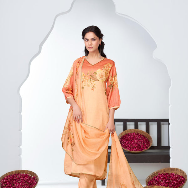 BulBul Tasneem Silk Peach Kurta Set with Dupatta