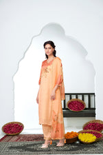 Thumbnail for BulBul Tasneem Silk Peach Kurta Set with Dupatta