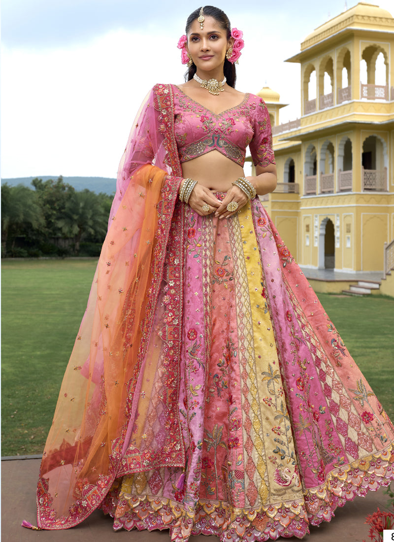 Vegaa Fashion Multicolor Silk Embroidered & Hand Work Wedding Wear Lehenga Choli - Distacart