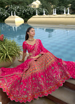 Thumbnail for Vegaa Fashion Pink Silk Embroidered & Hand Work Wedding Wear Lehenga Choli - Distacart