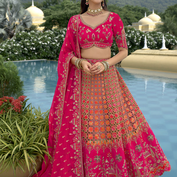 Vegaa Fashion Pink Silk Embroidered & Hand Work Wedding Wear Lehenga Choli - Distacart