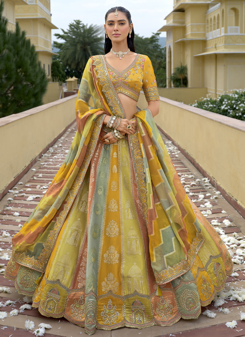 Vegaa Fashion Multicolor Silk Embroidered & Hand Work Wedding Wear Lehenga Choli - Distacart