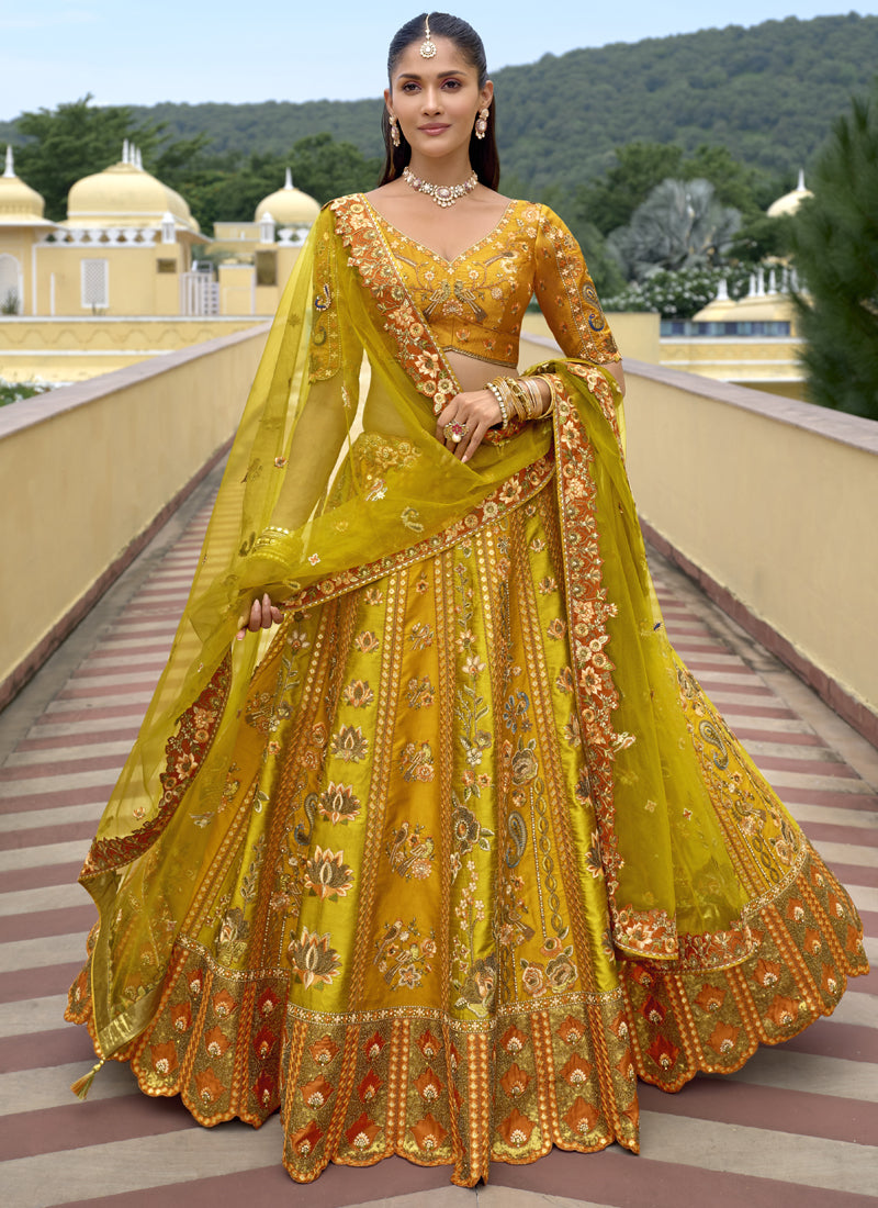 Vegaa Fashion Multicolor Silk Embroidered & Hand Work Wedding Wear Lehenga Choli - Distacart