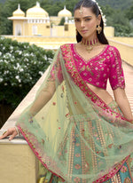 Thumbnail for Vegaa Fashion Multicolor Silk Embroidered & Hand Work Wedding Wear Lehenga Choli - Distacart