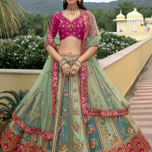 Vegaa Fashion Multicolor Silk Embroidered & Hand Work Wedding Wear Lehenga Choli - Distacart