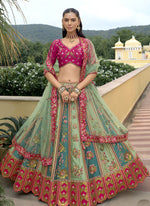 Thumbnail for Vegaa Fashion Multicolor Silk Embroidered & Hand Work Wedding Wear Lehenga Choli - Distacart