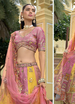Thumbnail for Vegaa Fashion Multicolor Silk Embroidered & Hand Work Wedding Wear Lehenga Choli - Distacart