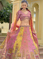 Thumbnail for Vegaa Fashion Multicolor Silk Embroidered & Hand Work Wedding Wear Lehenga Choli - Distacart