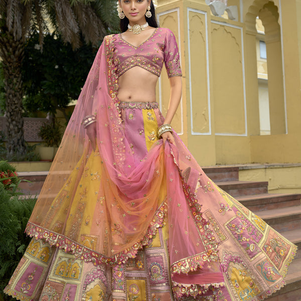 Vegaa Fashion Multicolor Silk Embroidered & Hand Work Wedding Wear Lehenga Choli - Distacart