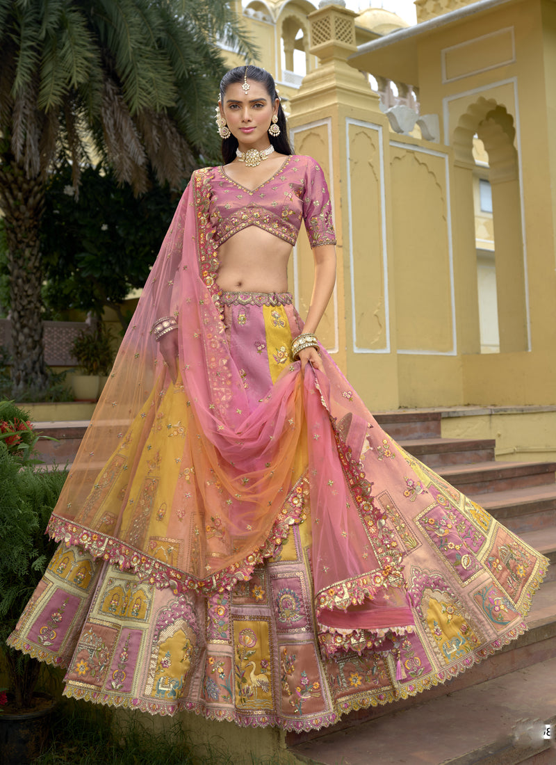 Vegaa Fashion Multicolor Silk Embroidered & Hand Work Wedding Wear Lehenga Choli - Distacart