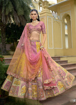 Thumbnail for Vegaa Fashion Multicolor Silk Embroidered & Hand Work Wedding Wear Lehenga Choli - Distacart
