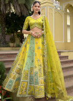 Thumbnail for Vegaa Fashion Multicolor Silk Embroidered & Hand Work Wedding Wear Lehenga Choli - Distacart