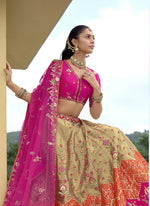 Thumbnail for Vegaa Fashion Multicolor Silk Embroidered & Hand Work Wedding Wear Lehenga Choli - Distacart