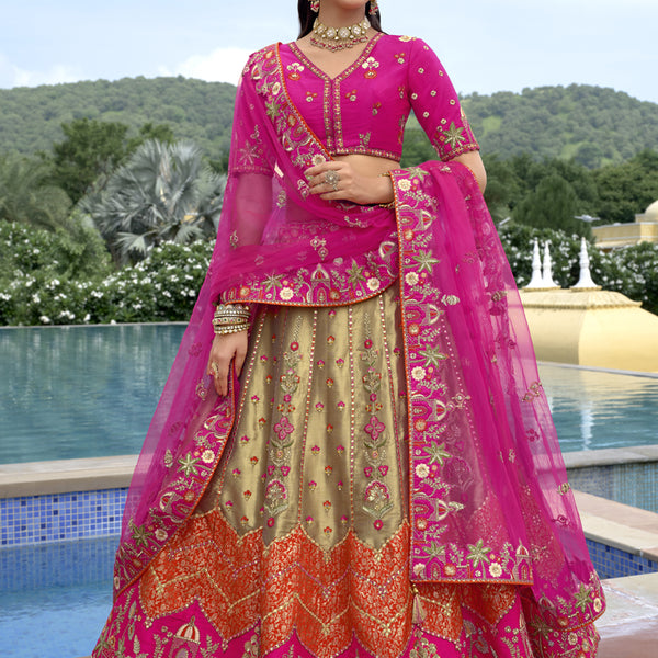 Vegaa Fashion Multicolor Silk Embroidered & Hand Work Wedding Wear Lehenga Choli - Distacart