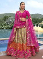 Thumbnail for Vegaa Fashion Multicolor Silk Embroidered & Hand Work Wedding Wear Lehenga Choli - Distacart