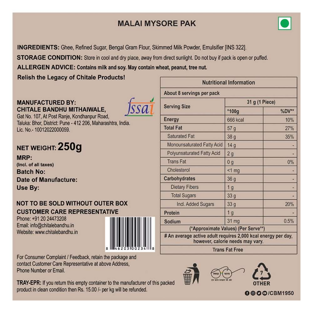 Chitale Bandhu Malai Mysore Pak - Distacart