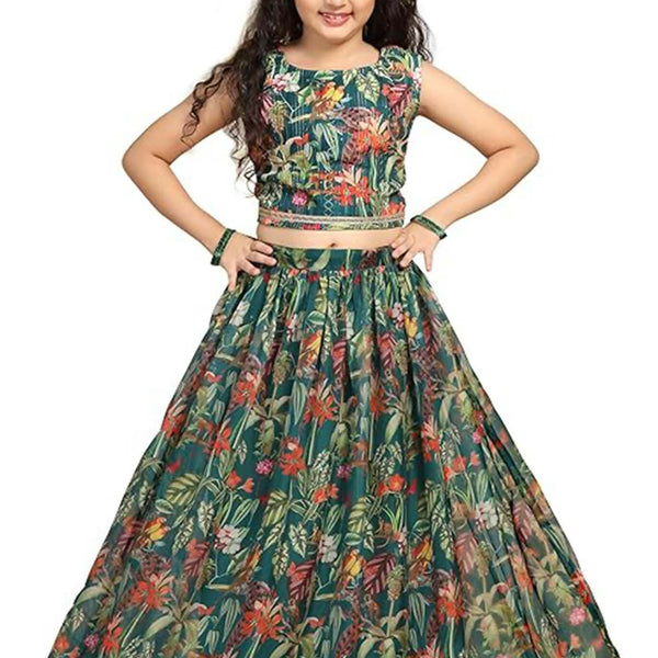 Joban Fashion Girl's Green Color Lehenga Choli