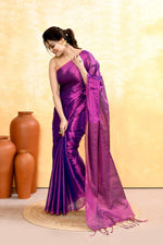 Thumbnail for Piyari Fashion Women's Violet Dual Tone Organic Tissue Saree With Blouse Piece - Distacart