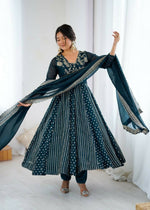 Thumbnail for Teeya Creation Teal Color Heavy Crunchy Silk Embroidery Work Gown