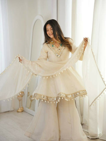 Teeya Creation New Latest Trendy Real Mirror Work With Lace Border Kurta Set - Dista
