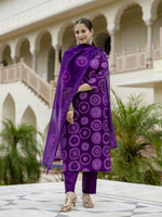 Thumbnail for The52 Purple Women's Gorgeous Rayon Embroidered Straight Kurta with Pant And Dupatta Set - Distacart