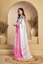 Thumbnail for Vastranavya White Digital Printed Linen Ready To Wear Designer Saree with Unstitched Blouse - Distacart