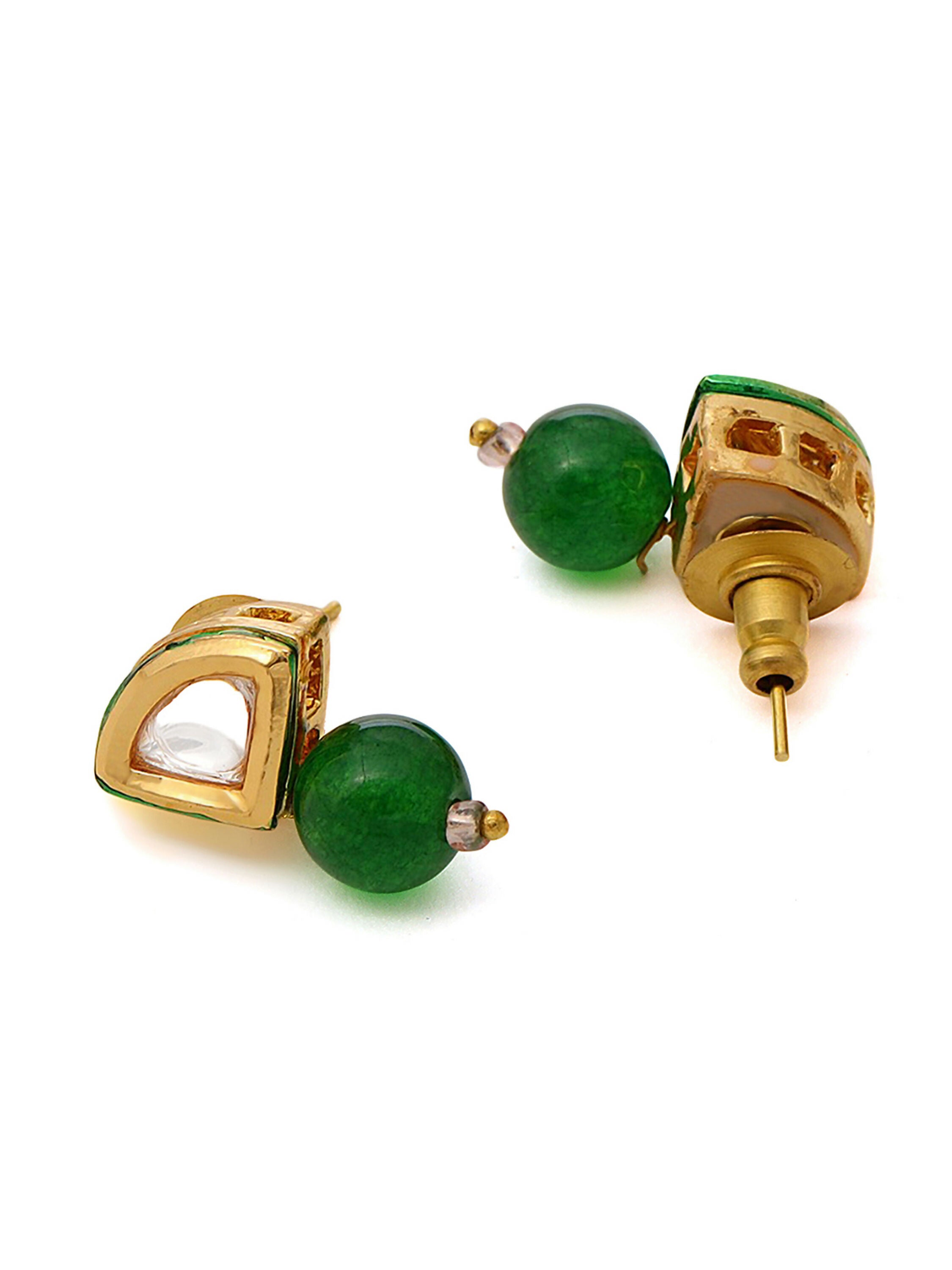 Ruby Raang Kundan and Green Stone Necklace with Studs