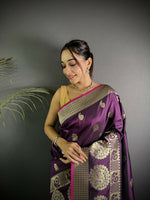 Thumbnail for Joban Fashion Wine Banarasi Soft Lichi Silk Paisley Saree