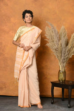 Thumbnail for Very Much Indian Handloom Pure Cotton Saree With Sleek Border - Light Peach - Distacart