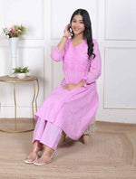 Thumbnail for Miravan Womens Pink Lucknowi Angrakha Style Kurta With Palazzo - Distacart