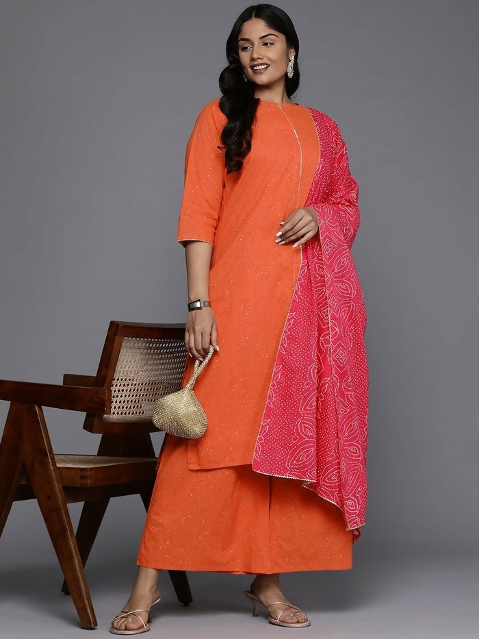Ahalyaa Women's Traditional wear Kurta Set - Orange - Distacart