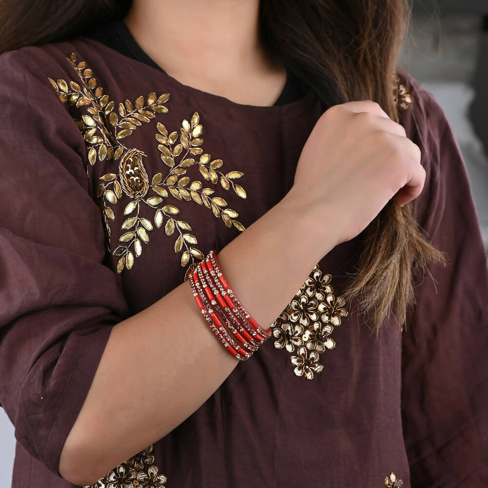 Afast Elegant Bridal & Wedding Party Fashion Bangle/Kada Set, Red, Glass, Pack Of 12 Model No- A9 - Distacart