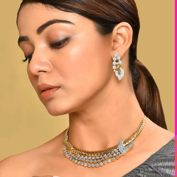 Joban Fashion Women Brass Golden White Ad Necklace Set - Distacart