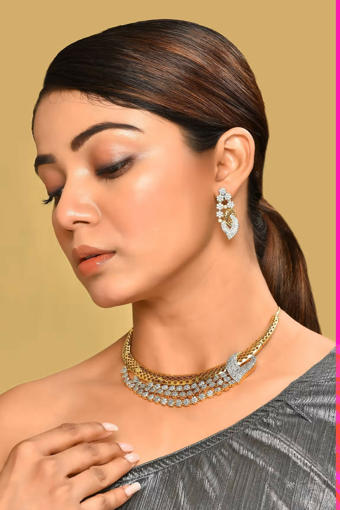 Joban Fashion Women Brass Golden White Ad Necklace Set - Distacart