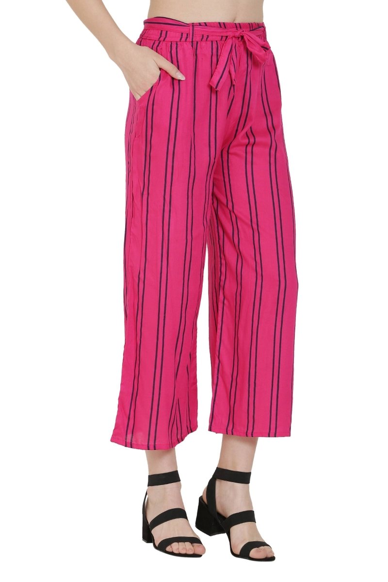 Asmaani Pink Color Rayon Fabric Stripped Palazzo